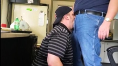 Daddy Trucker Dumps A Quick Load In Chubby Boy's Mouth...