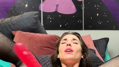 Brunette and her toys have close up masturbation sex